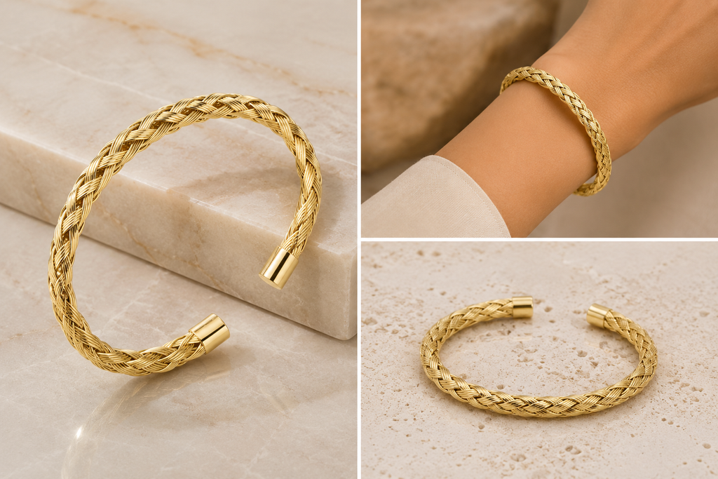 18K Gold Plated Braided Bangle image 3