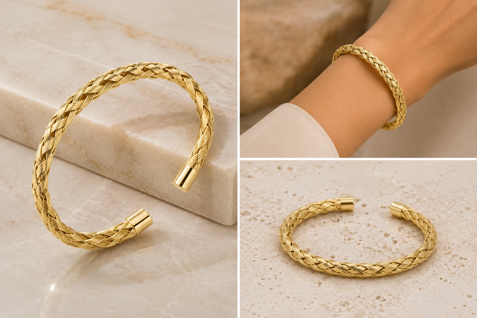 18K Gold Plated Braided Bangle image 3