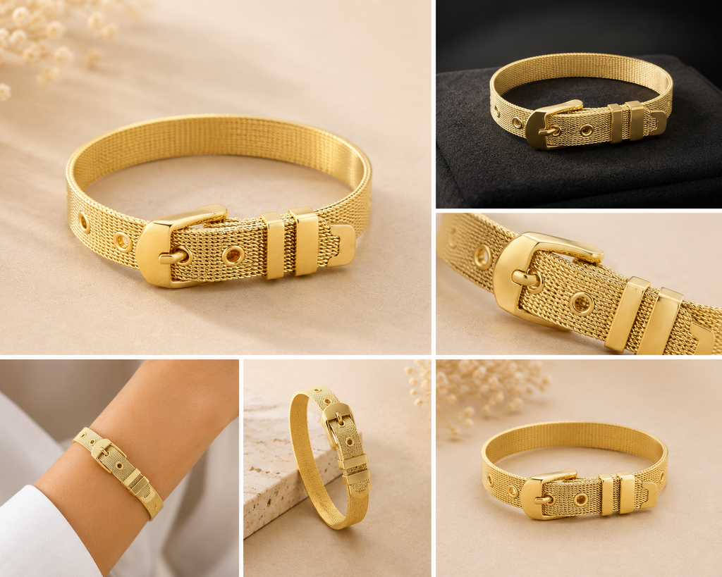 18K Gold Plated Mesh Belt Bangle image 3