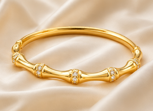 18K Gold Plated Crystal Bamboo Bangle image 0