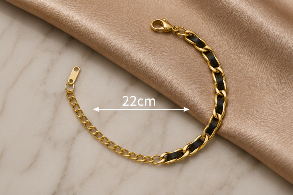 18K Gold Plated Black and Gold Bracelet – 22cm