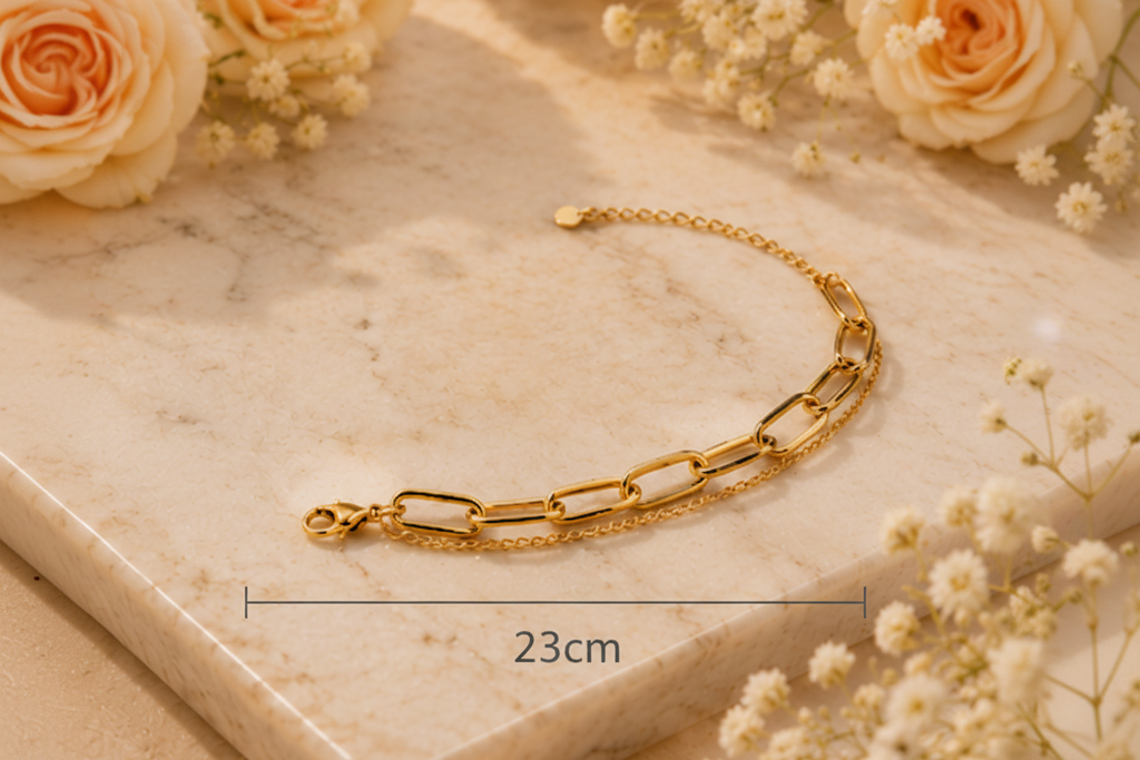 18K Gold Plated Dual Link Bracelet – 23cm