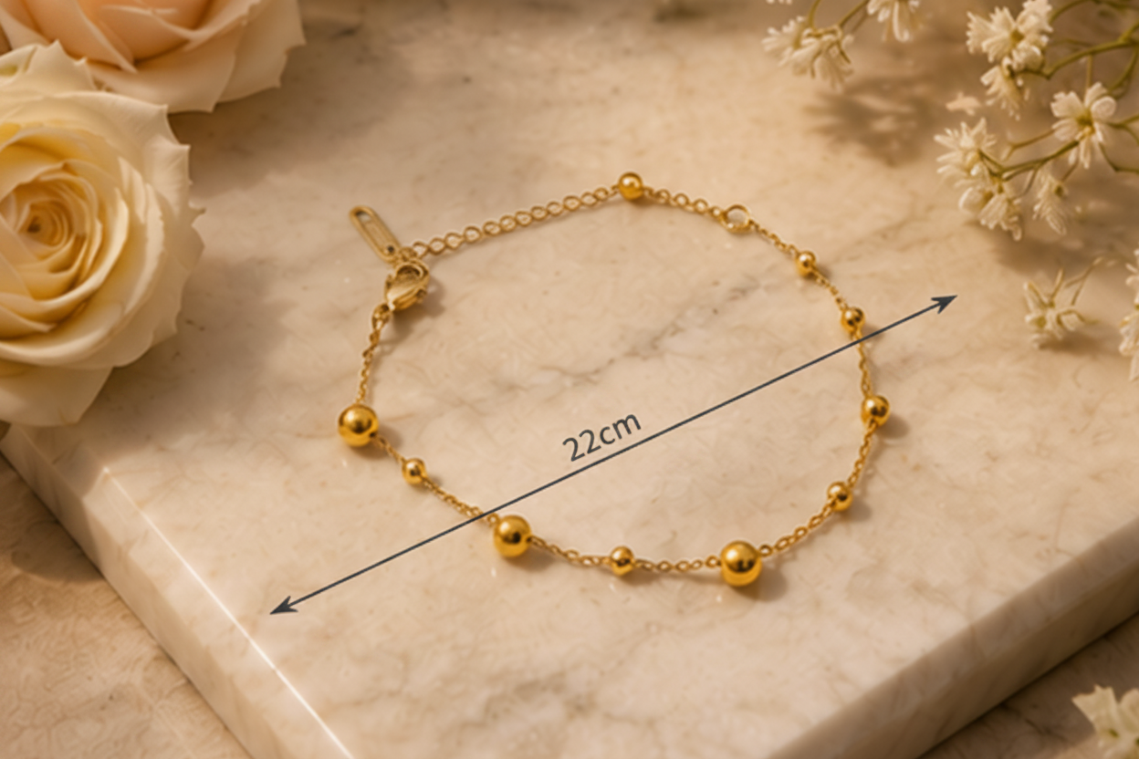 18K Gold Plated Polished Spheres Bracelet – 22cm
