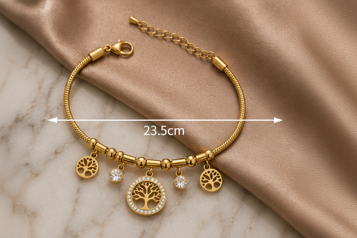18K Gold Plated Tree of Life Charm Bracelet – 23.5cm
