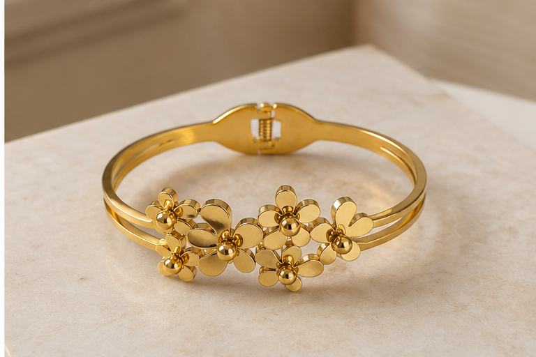 Floral 18K Gold Plated Stainless Steel Bangle image 2