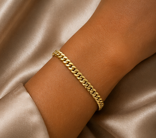 18K Gold Plated Slim Cuban Link Bracelet image 1