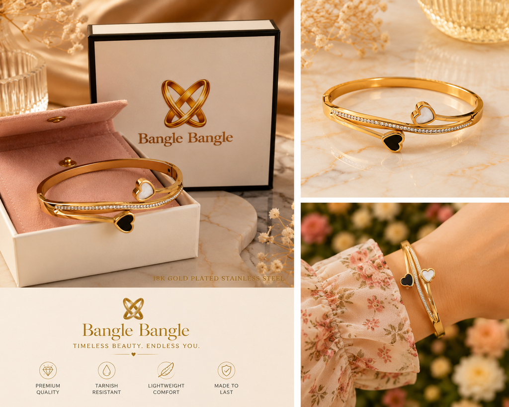 18K Gold Plated Crystal Heart Bangle image 3