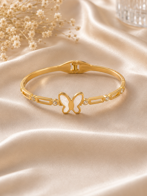 18K Gold Plated Butterfly Crystal Bangle image 0