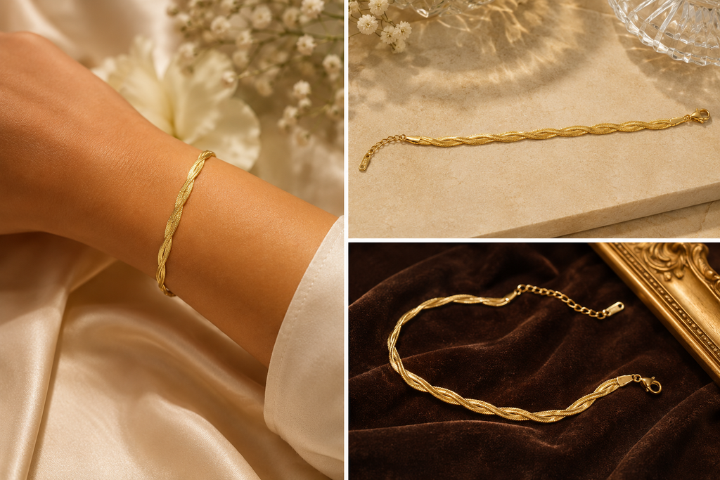18K Gold Plated Twisted Mesh Bracelet image 1
