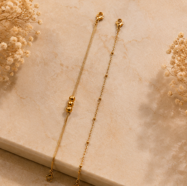 18K Gold Plated Beaded Bracelet Set image 0