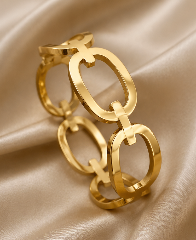18K Gold Plated Chain Link Bangle image 3