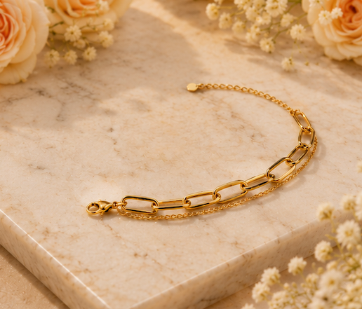 18K Gold Plated Dual Link Bracelet image 4