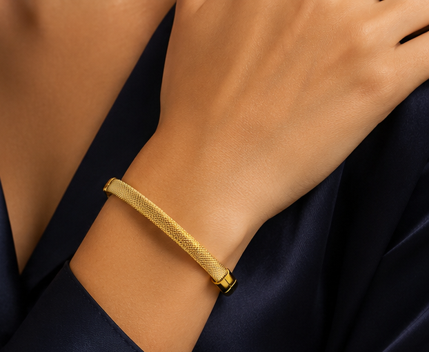 18K Gold Plated Mesh Bangle image 1