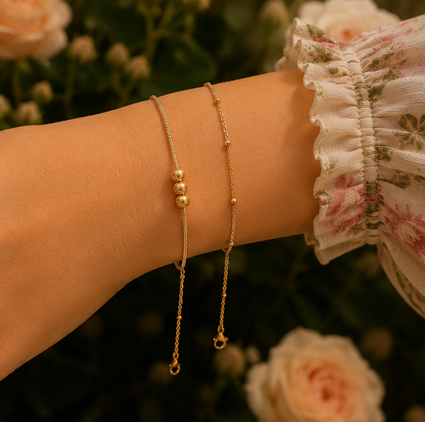 18K Gold Plated Beaded Bracelet Set image 3