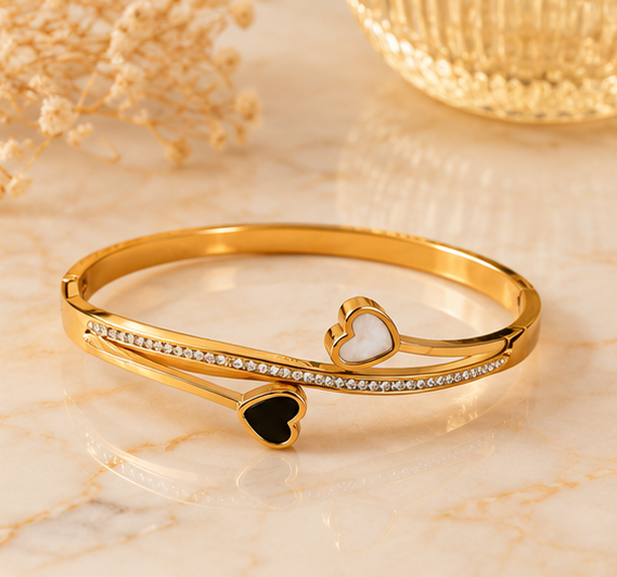 18K Gold Plated Crystal Heart Bangle image 1
