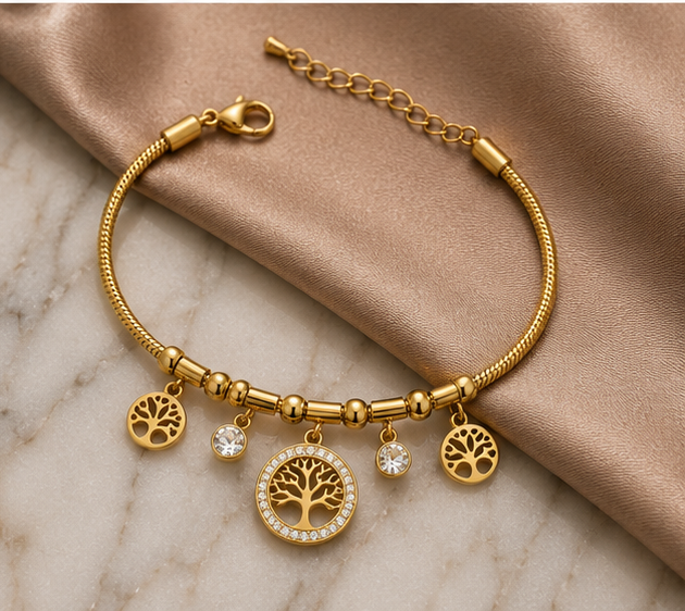 18K Gold Plated Tree of Life Charm Bracelet image 2