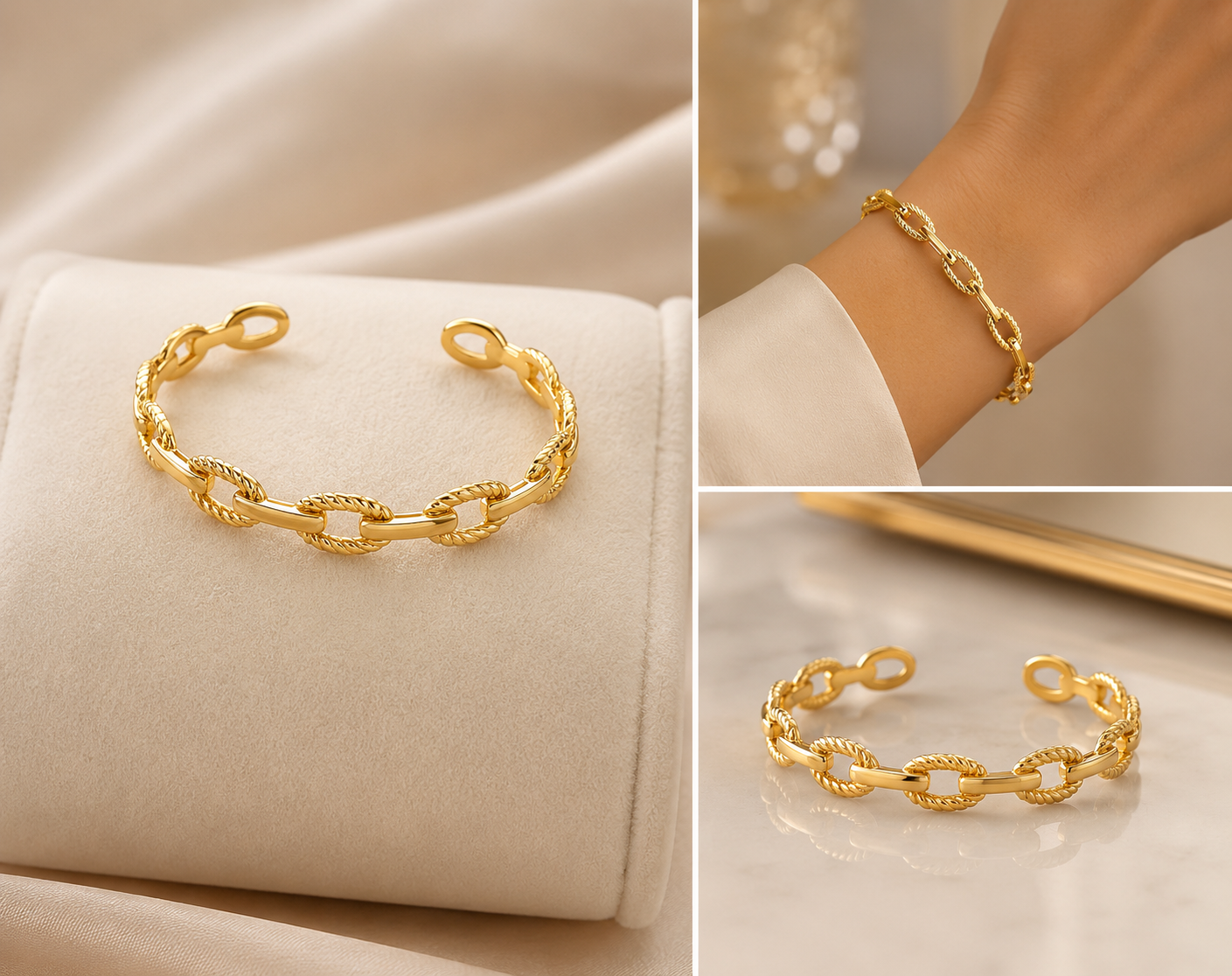 18K Gold Plated Interlocking Chain Bangle image 1