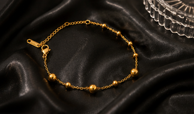 18K Gold Plated Polished Spheres Bracelet image 1