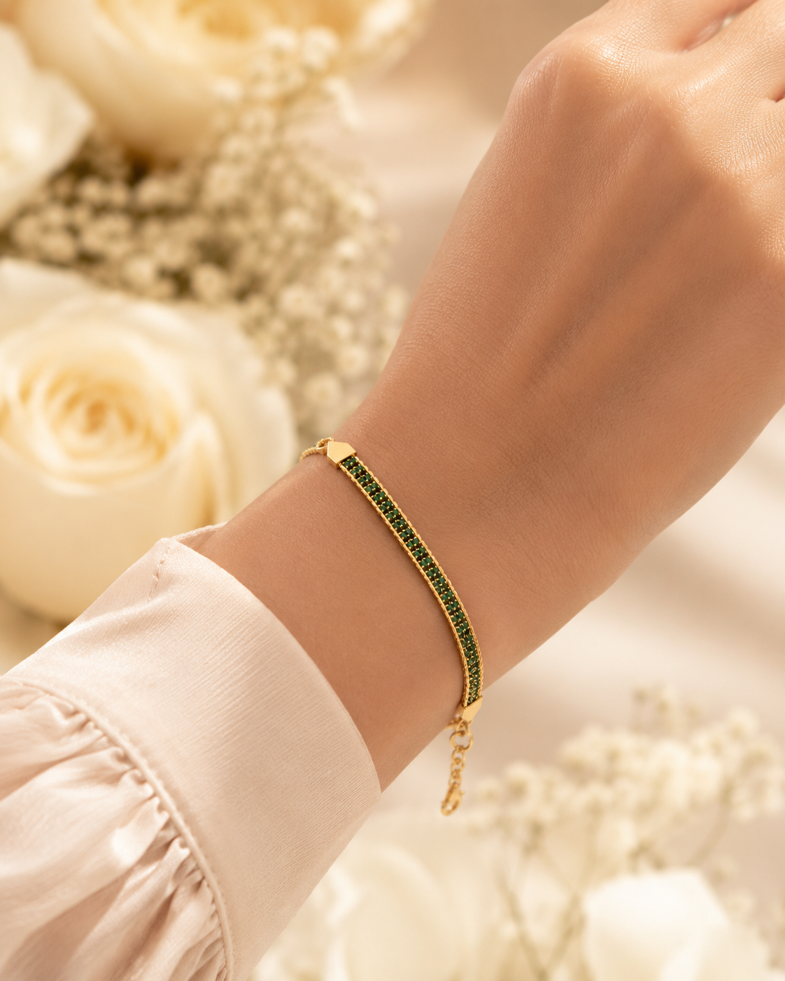 18K Gold Plated Green Chain Bracelet image 1