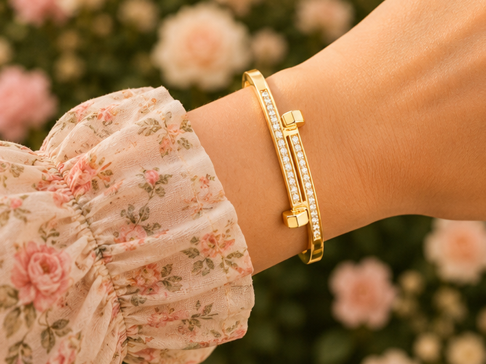 18K Gold Plated Crystal Nail Bangle image 1