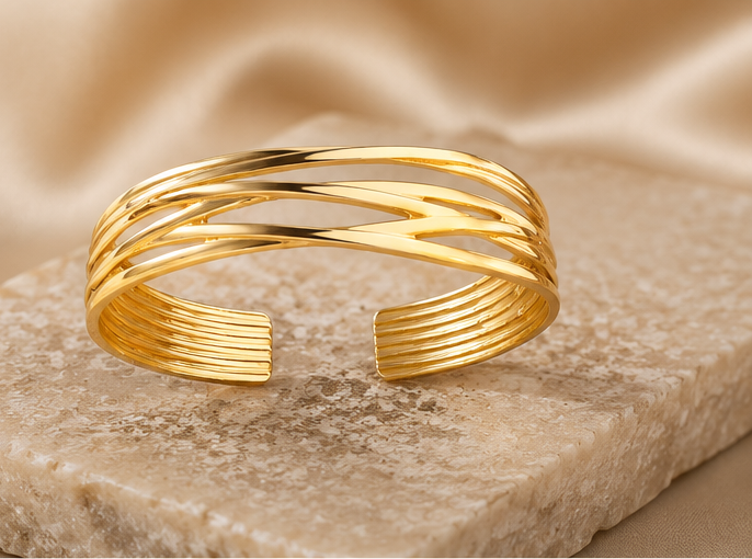 18K Gold Plated Crossover Cuff Bangle image 2
