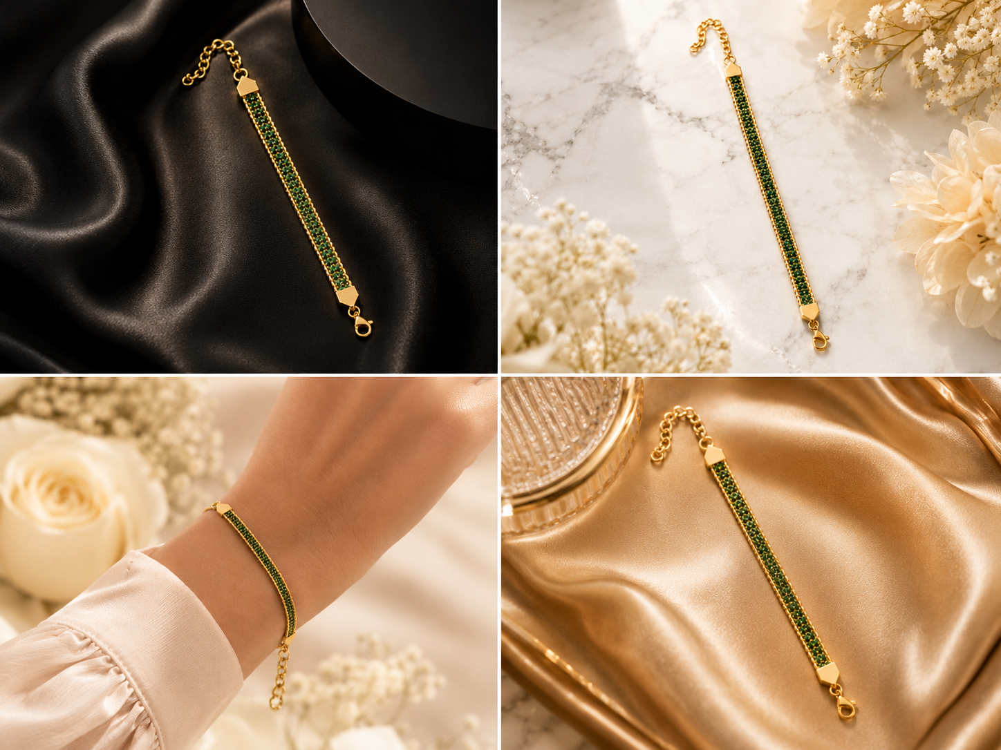 18K Gold Plated Green Chain Bracelet image 3