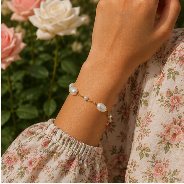 18K Gold Plated Imitation Pearl Chain Bracelet