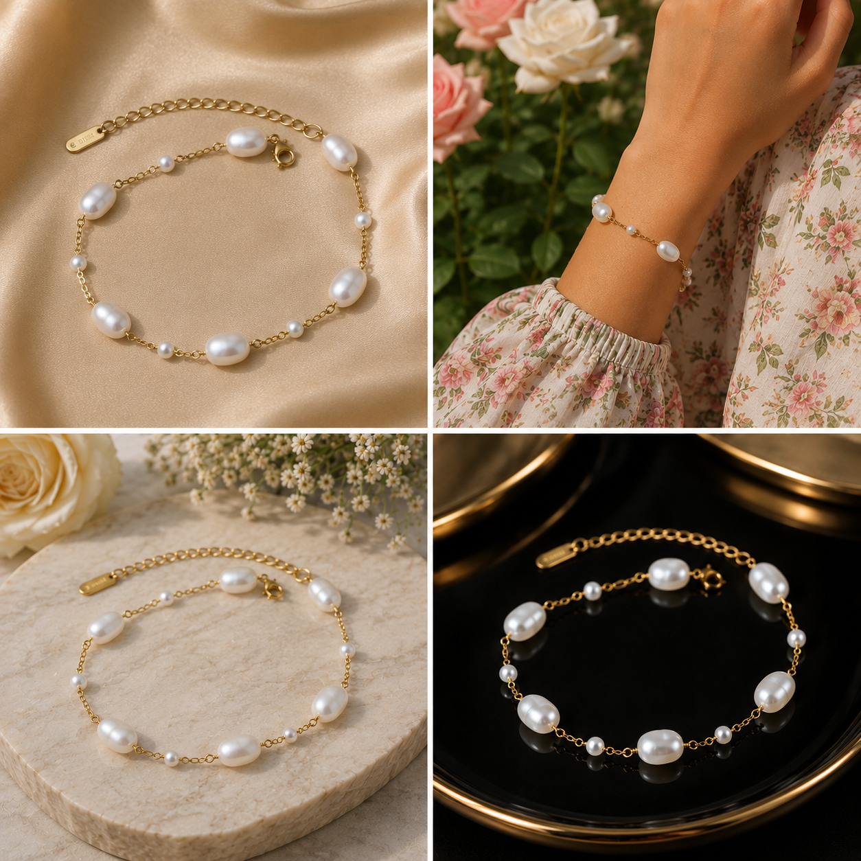 18K Gold Plated Imitation Pearl Chain Bracelet