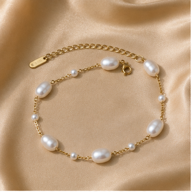 18K Gold Plated Imitation Pearl Chain Bracelet