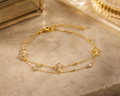 18K Gold Plated Clover Double Chain Bracelet