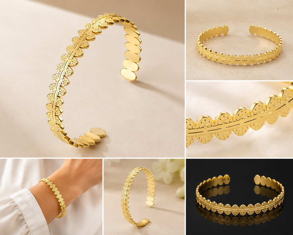 18K Gold Plated Scalloped Bangle image 2