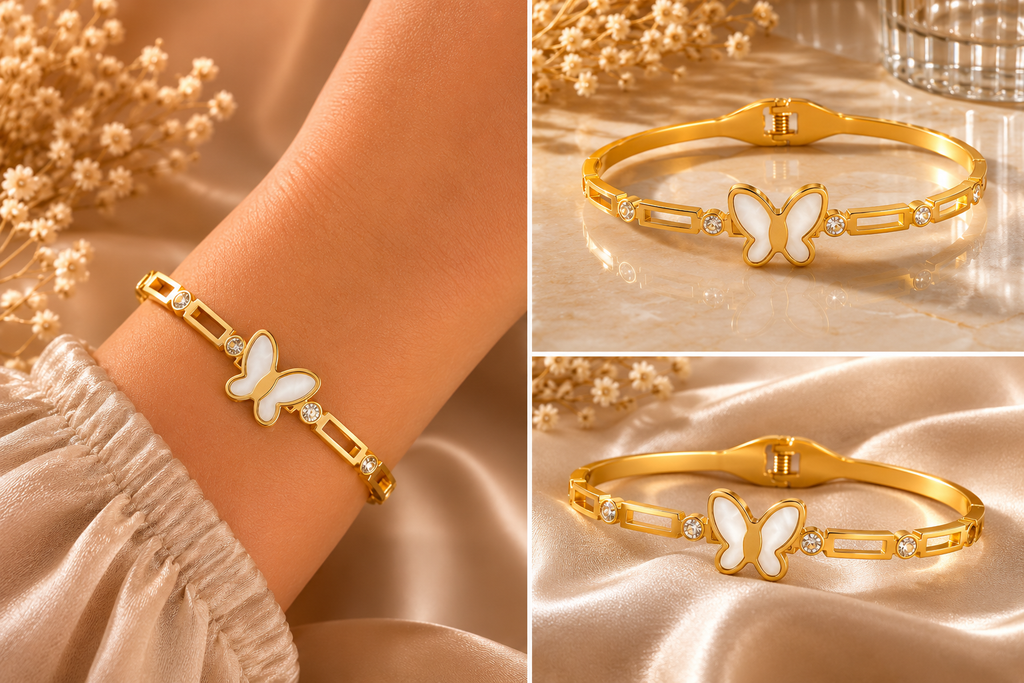 18K Gold Plated Butterfly Crystal Bangle image 3