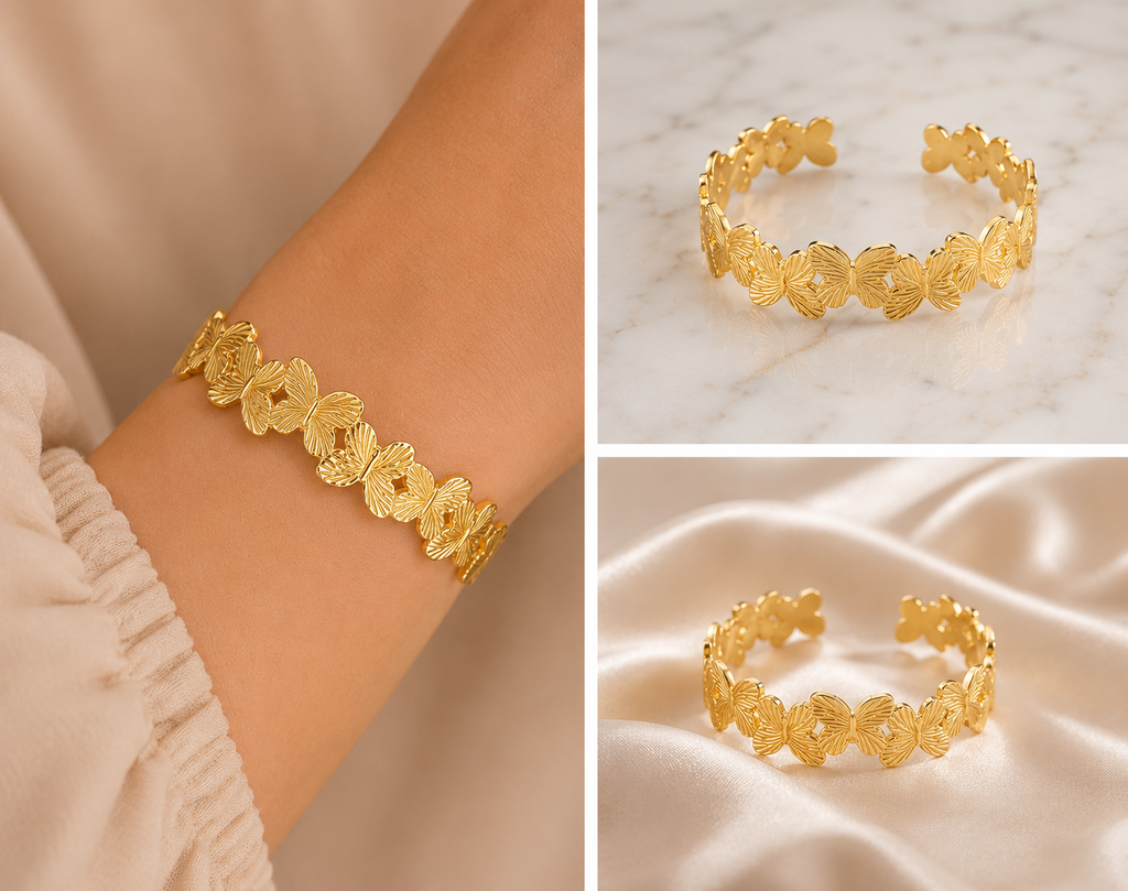 18K Gold Plated Butterfly Bangle image 1
