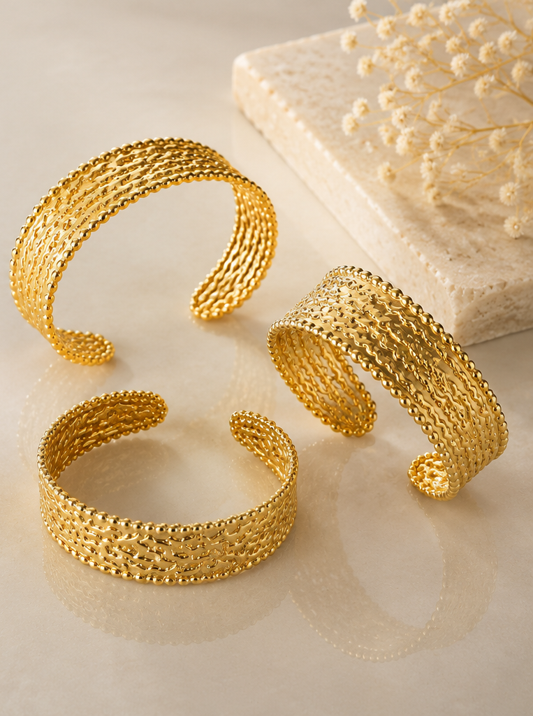 18K Gold Plated Textured Bangle image 2