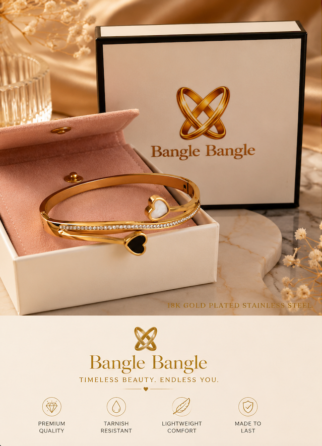 18K Gold Plated Crystal Heart Bangle image 0
