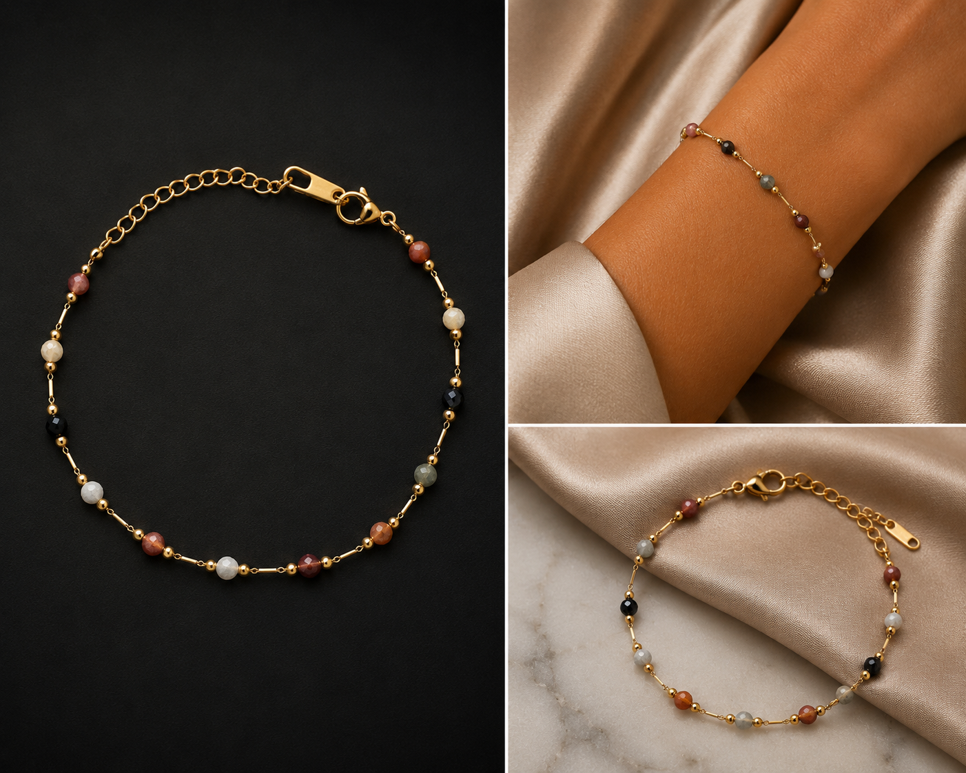 18K Gold Plated Multi-Beaded Bracelet image 3
