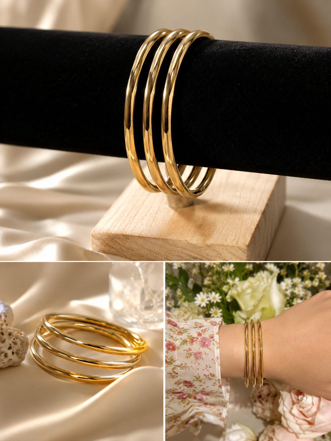 18K Gold Plated Classic Trio Bangle Set image 2