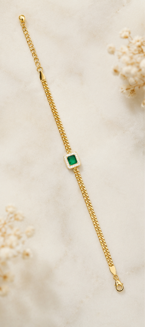 18K Gold Plated Green Crystal Bracelet image 2