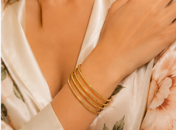 Set of 4 18K Gold Plated Classic Bangle Set image 0