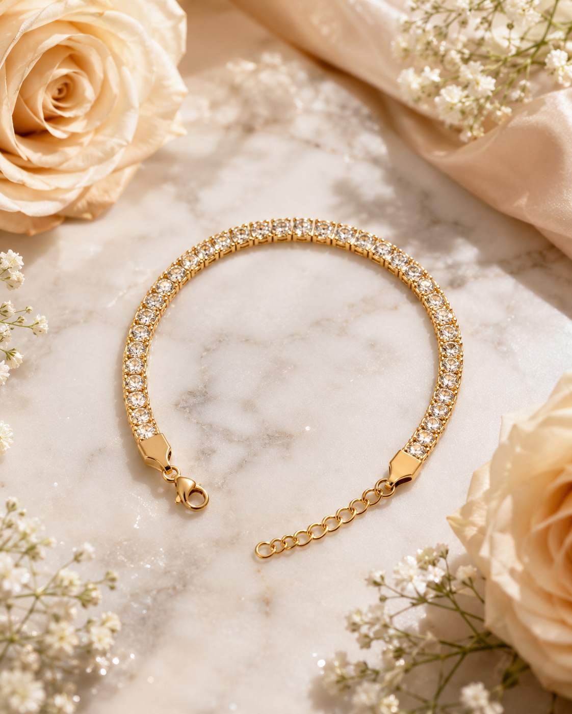 18K Gold Plated Crystal Chain Bracelet image 0