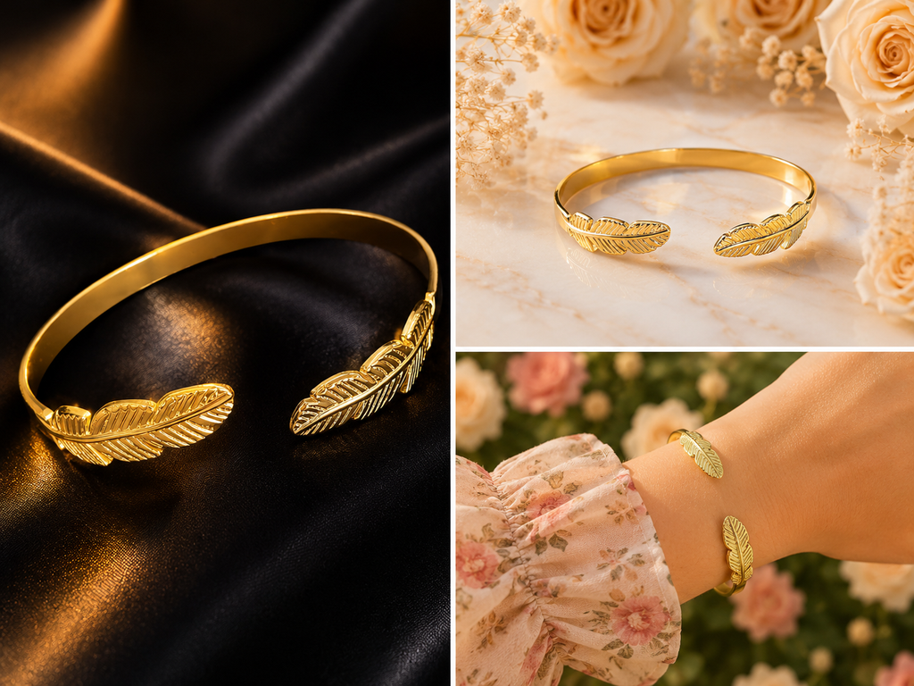 18K Gold Plated Feather Bangle image 2