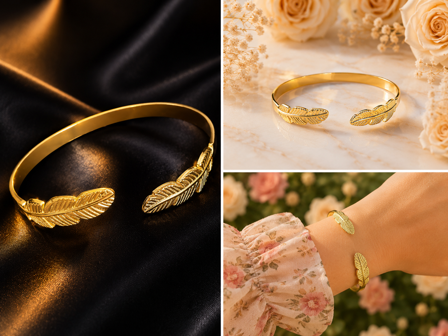 18K Gold Plated Feather Bangle image 2