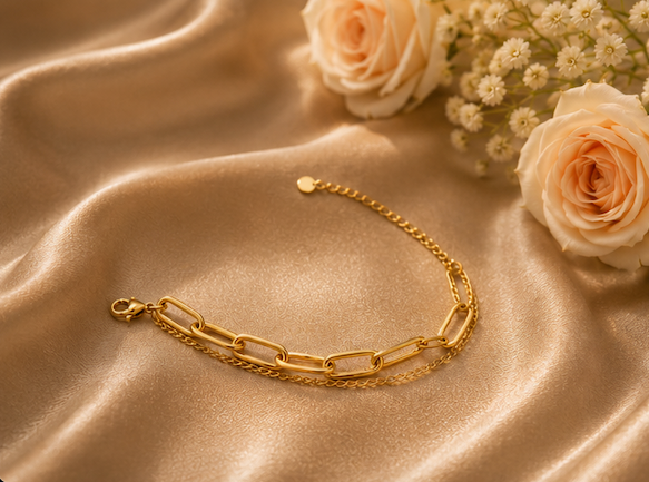 18K Gold Plated Dual Link Bracelet image 2
