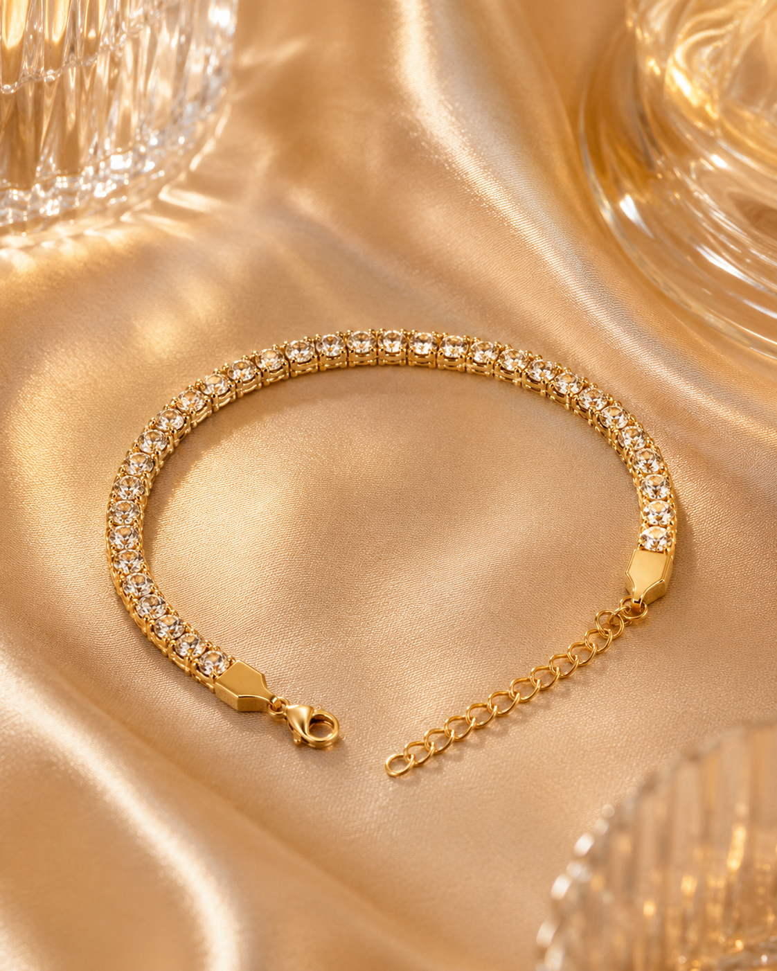 18K Gold Plated Crystal Chain Bracelet image 4