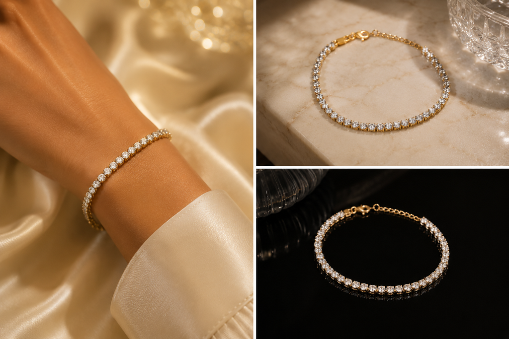 18K Gold Plated Crystal Tennis Bracelet image 4