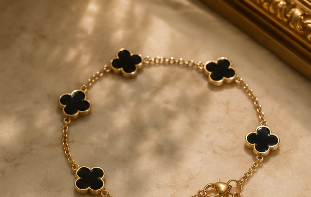 18K Gold Plated Black Clover Bracelet image 1