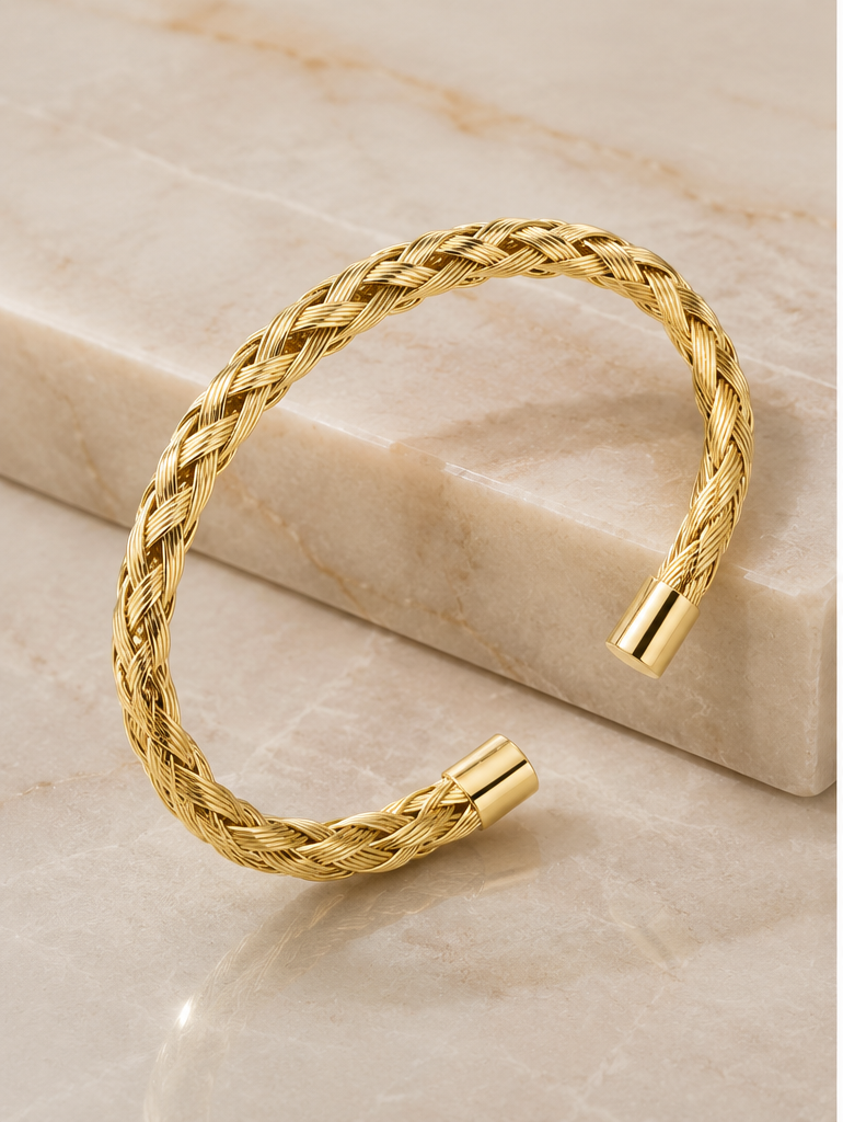 18K Gold Plated Braided Bangle image 1