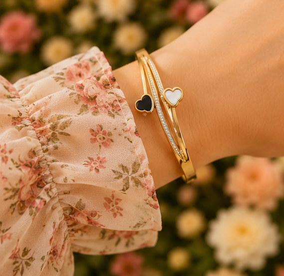 18K Gold Plated Crystal Heart Bangle image 2
