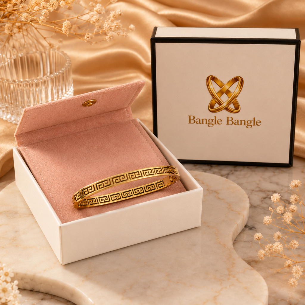 18K Gold Plated Greek Key Bangle image 2