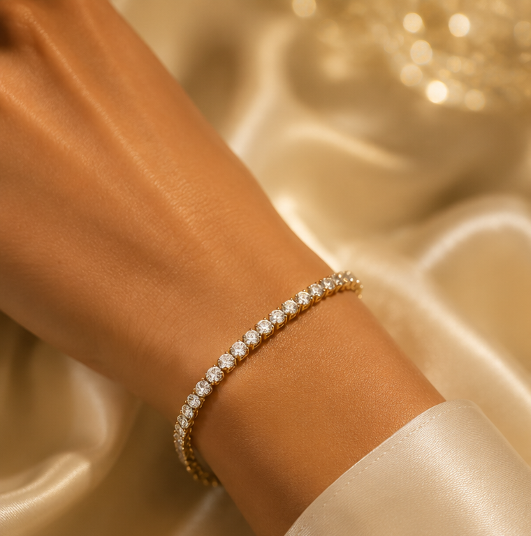 18K Gold Plated Crystal Tennis Bracelet image 2